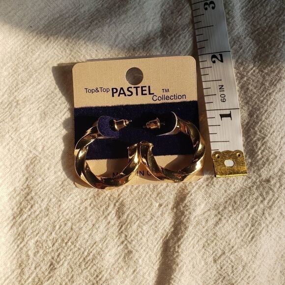 Gold Twisted Small Hoop Earrings - Picture 2 of 3